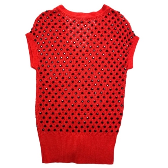 MARC by Marc Jacobs Wove Dots Button Blend Silk Knit  Sweater in Red - Picture 4 of 8